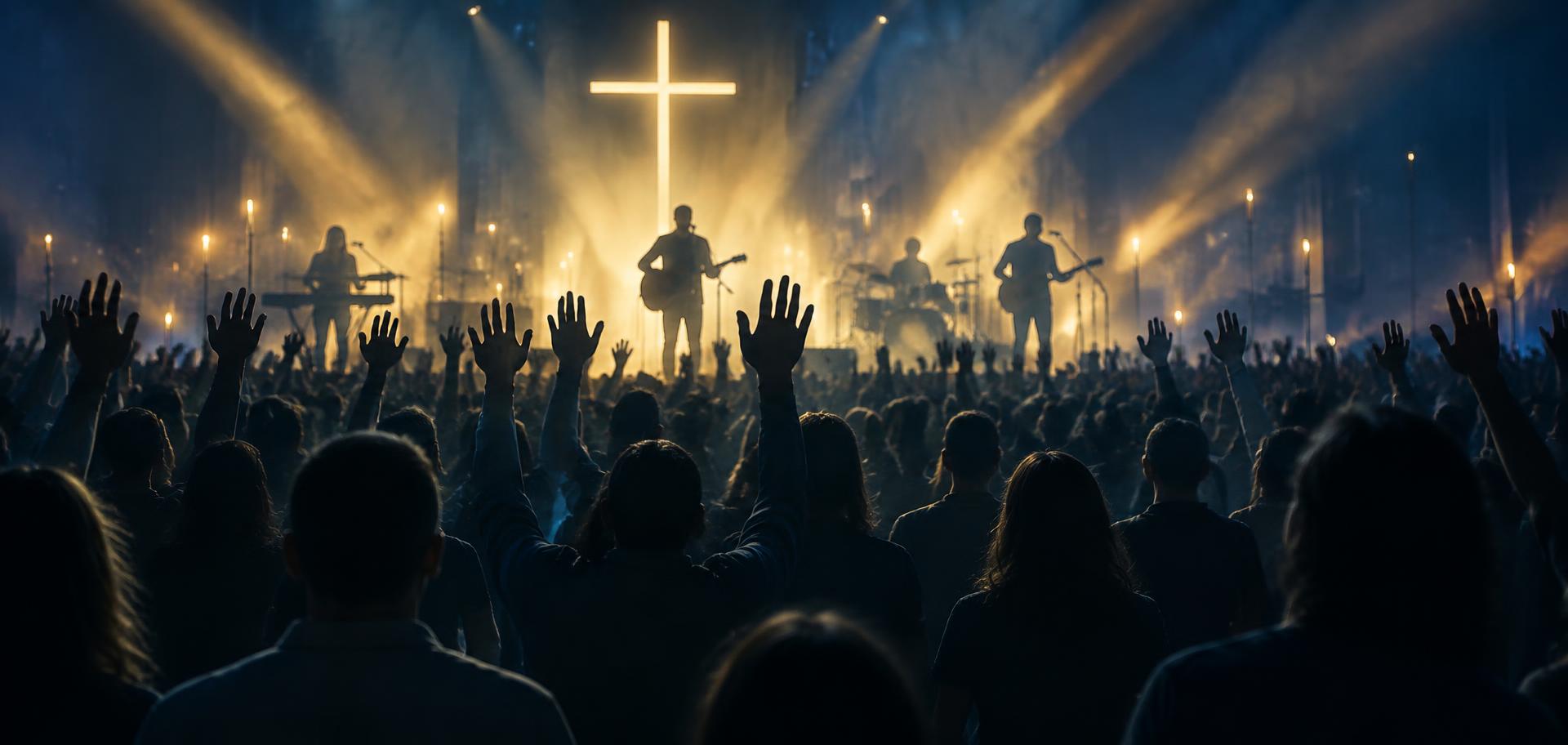 A congregation worshipping together