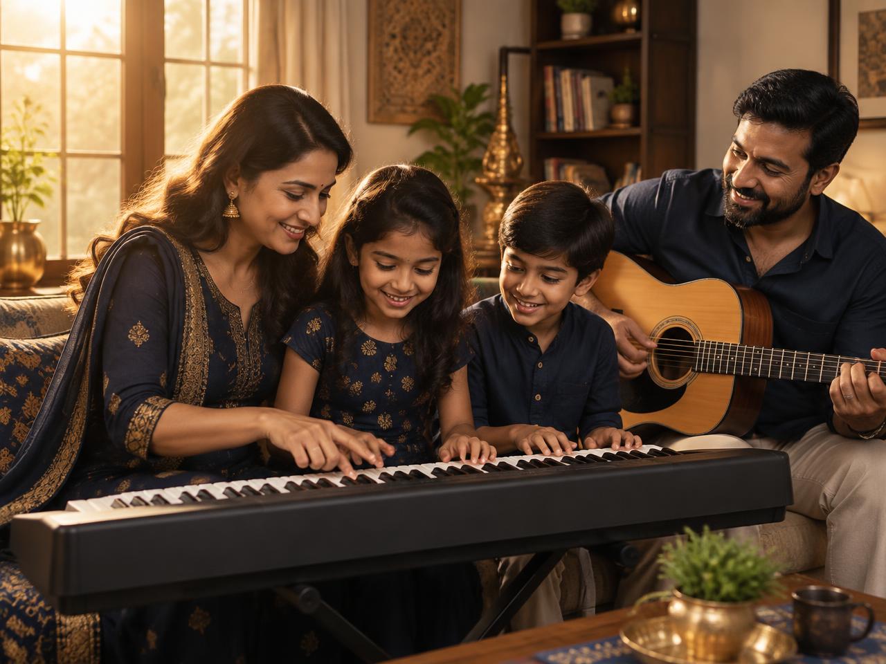 A family learning music with Hallel Music School